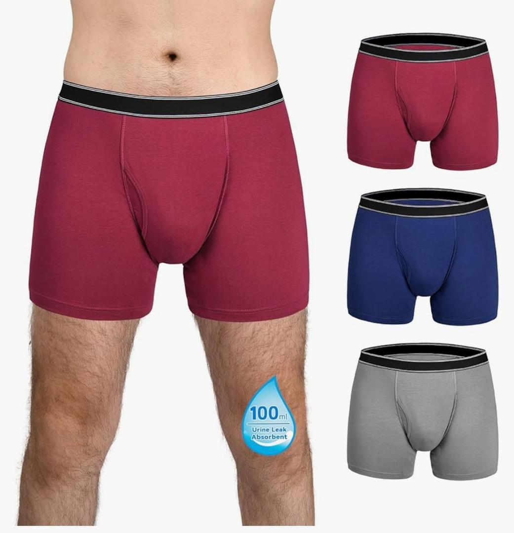 TIICHOO Washable Incontinence Underwear for Men Cotton Boxer Briefs 100ml Absorbency Mens Leakproof Underwear,5XL