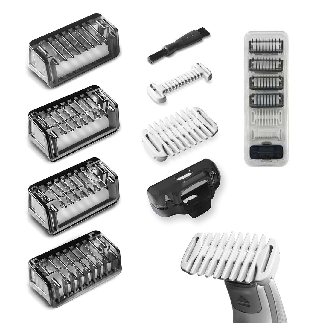 Guard Combs Kit with Case Compatible with Philips Norelco OneBlade Handles, 1/2/3/5mm Guide Combs, 0/3mm Body Comb and Protective Cap for Electric Shaver Accessories for Men