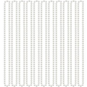 60 Pack Fake Pearl Necklace for Women, 31 Inch Long Pearl White Beaded Strand Necklace Bulk, 1920s Costumes Party Favors Accessory for Wedding, Birthday, Party Decorations