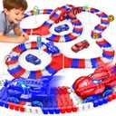Spider Toys for Boys 4-6, Create A Spider World Road Race Tracks with 2 Cool Spider Cars Toys for Kids Boys, Flexible Train Tracks Set for Age 3 4 5 6 7 8 Year & Up Old Boy Girls Birthday Gifts