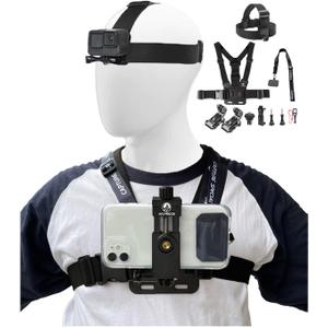 Phone Chest Mount Head Strap Accessories - Vlogging Kit for iPhone,POV Phone Holder Compatible With iPhone 17 Pro Max Plus 16 15 14 - Hands Free Body Camera Mount for Immersive Fishing Video Recording