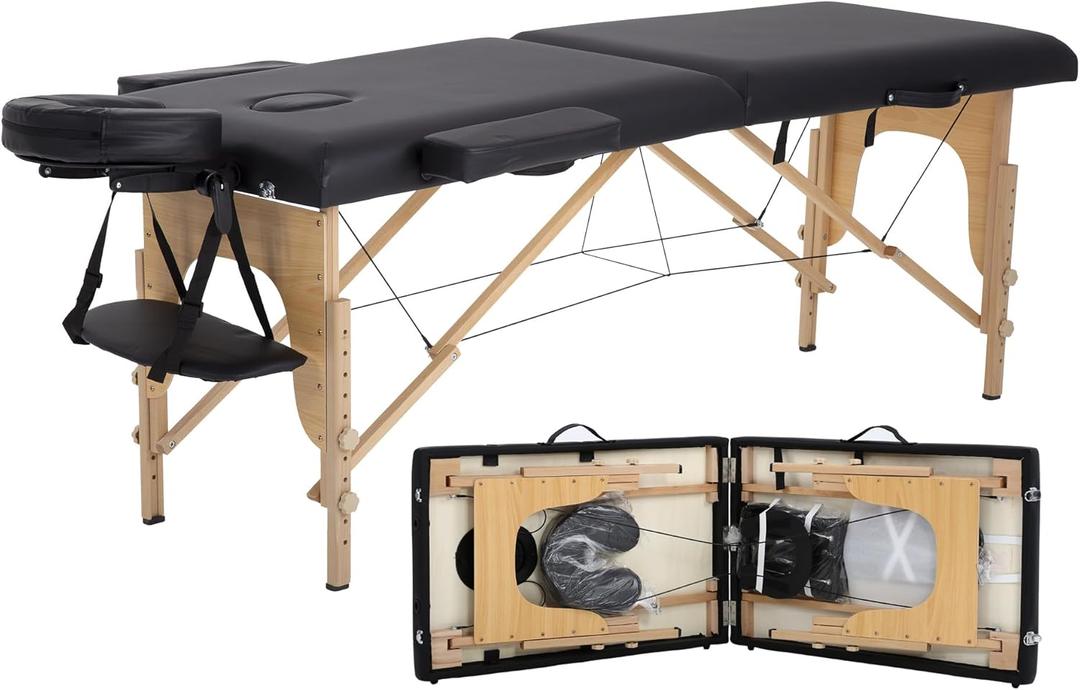 PayLessHere Massage Bed Portable Massage Table 24 inche Wide Lash Bed 2 Folding Heigh Adjustable Spa Table with Non-Woven Bag for Spa Footmassage Facial CareSpa Tattoo (Black)