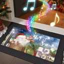 DEXI Merry Christmas Front Door Mat with Light & Music, 18x30 Heavy Duty Rubber Entrance Mat, Non Slip Outdoor Xmas Welcome Doormat for Entryway, Blue (1'6" x 2'6" (Rectangular)