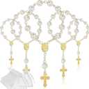 Jadive Mini Rosaries Baptism Rosary Beads Finger Baptism Rosaries Bulk with Organza Bags for First Communion Christening Weddings Party Favors (Gold)