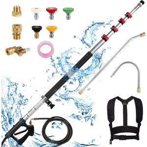 Pressure Washer Extension Wand 24 FT, Extension Pole for Pressure Washer with Gutter Extension, and 5 Spray Nozzle Tips for Roof Fence Window Washing Gutter Cleaner