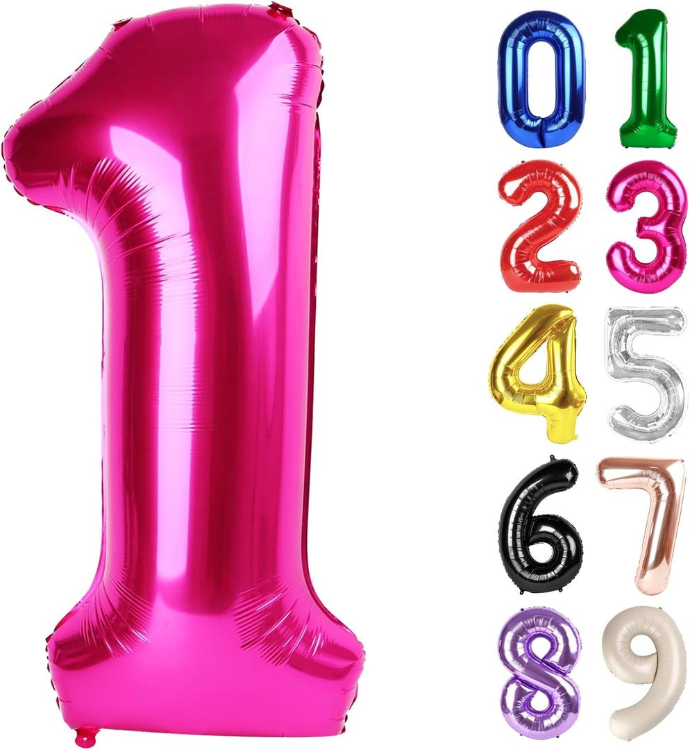 1 Balloon - Hot Pink Birthday Number Balloons, 40 Inch Large Foil Balloons for Men Women Boys Girls Hot Pink Themed Birthday Decorations