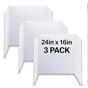 LonlyEagle Trifold Poster Board, 24" x 16", 3-Pack, White Corrugated Project Boards for Science Fairs, School Projects, Event Displays