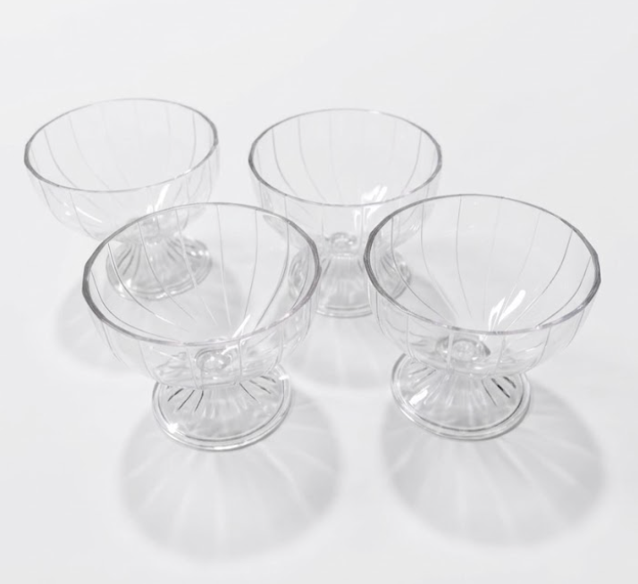 Meanplan 4 Pcs Acrylic Ice Cream Bowls 10 oz Clear Dessert Bowls with Footed Ice Cream Cups Cute Plastic Trifle Tableware for Serving Sundae Salad Fruit Snack Holiday Party, approx. 4.33 x 3.54 inches/ 11 x 9 cm
