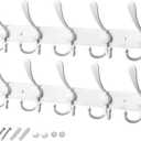 GlazieVault White Coat Hooks for Wall - Stainless Steel Coat Racks (2 Pack) - Heavy Duty White Coat Hooks Wall Mounted - Premium Design Rust Free White Coat Hangers Wall Hoks
