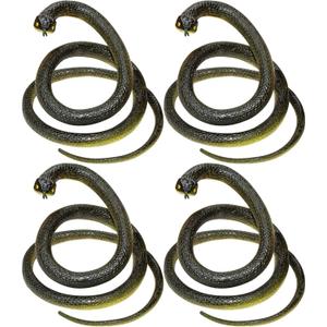 Fake Snake Soft Rubber Snake Toy, 4 Pieces Realistic Plastic Snakes for Garden to Keep Birds Away, Novelty Toys for Playing Jokes Prank Stuff Props for Halloween April Fools Party Favor