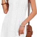 MITILLY Womens Halter Summer Eyelet Mini Dress Casual Sleeveless Floral Lace Lined Sundresses for Beach Vacation Holiday (White, L)
