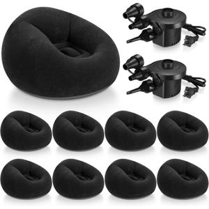 Realspring 9 Pcs Inflatable Bean Bag Chairs for Adults with Electric Air Pump, Blow up Couch Folding Portable Inflatable Couch Lazy Sofa for Outdoor Movie Night Camping (Black,9 Pcs)