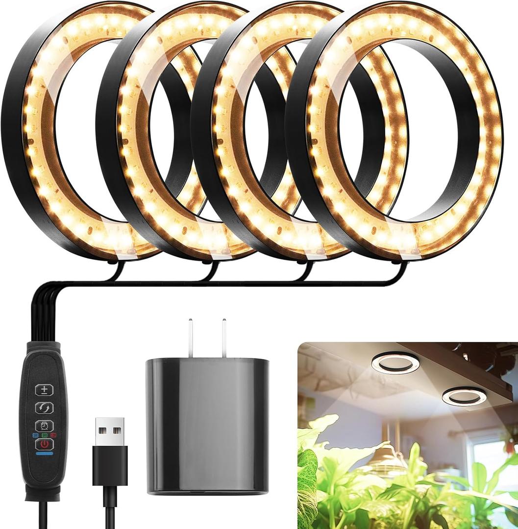 Mosthink 6.3" Ceiling Grow Lights for Indoor Plants, 288 LEDs Plant Light Full Spectrum, Under Cabinet Growing Lamp with Auto Timer, 10 Dimmable Levels, 3 Modes with Transparent Cover,Corded (4 packs 6.3 Inch, Black)