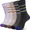 5 Pairs Womens Merino Wool Hiking Socks Winter Warm Crew Moisture Wicking Thick Cushioned Striped Boot Socks, Multicolor
