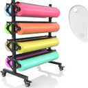Paper Roll Dispenser Rack with Cutter, 8-Roll Butcher Craft Paper Holder, Gift Wrap & Art Kraft Rolls, Mobile Rolling Organizer with Ceramic Blade for Classrooms, Studios & Retail Stores, 38" x53" x 21 1/2"