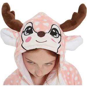 ABENCA Kids Deer Onesie Reindeer Costume Animal Girls Pajamas Christmas Halloween Cosplay Sleepwear.Pink Deer.140 (9-10 Years)