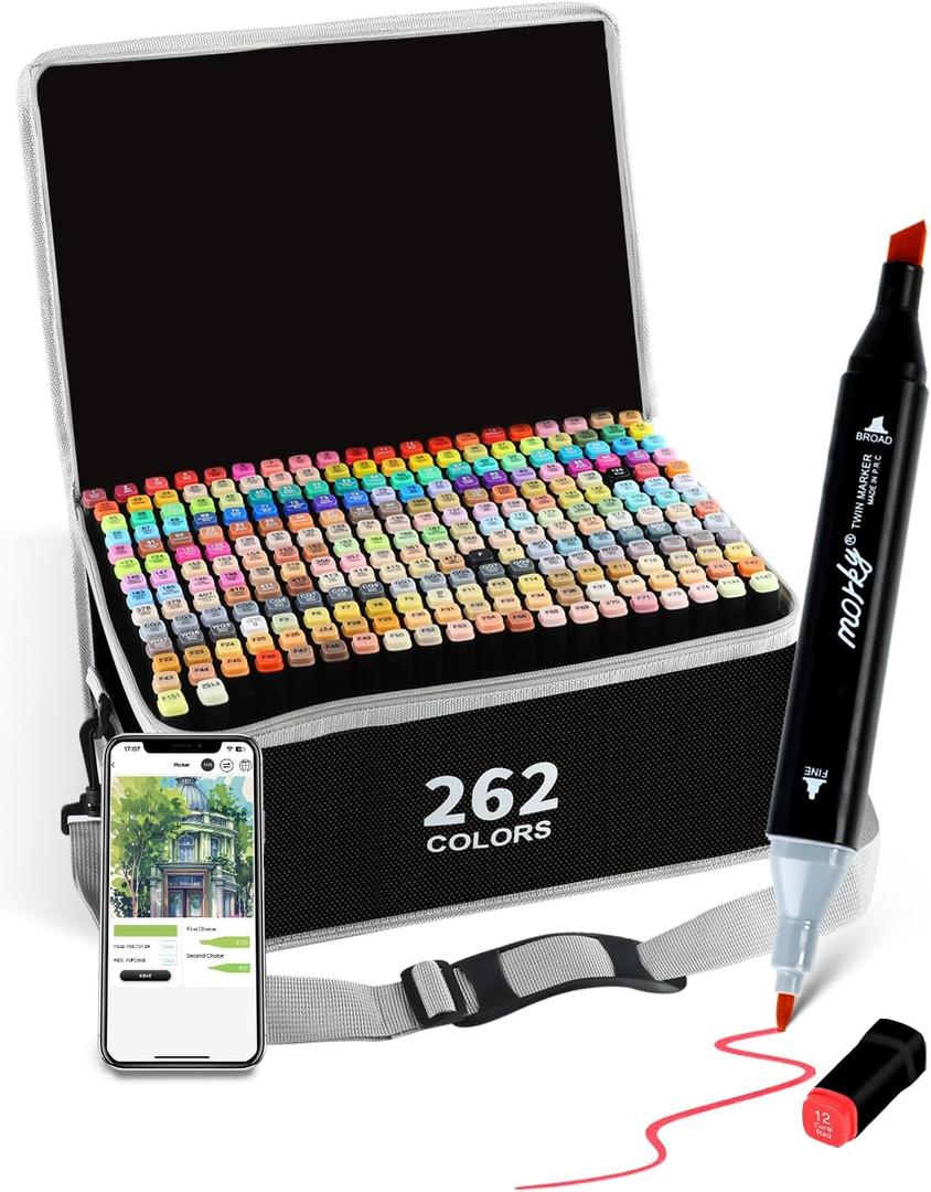Brled 262 Colors Alcohol Markers with Free App, Chisel & Fine Tip Alcohol-Based Marker Set for Adults, Dual Tip Artist Markers for Drawing, Coloring Illustration, Painting and Great Gift Idea