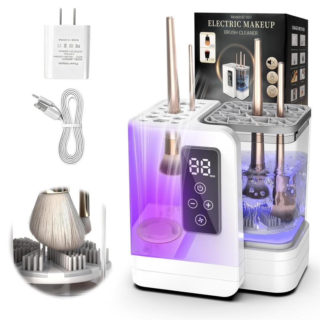 5-in-1 Electric Makeup Brush Cleaner & Dryer Machine- Portable Automatic USB Cosmetic Brushes Cleaner Tool with Deep-Clean Silicone Brush for All Size Brushes (Contour, Eyeshadow, Blush)