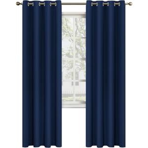 MYSKY HOME Navy Blue Curtains 84 Inches Long Blackout Curtains for Living Room Bedroom Blue Curtain Grommet Window Drapes Privacy Protect Room Darkening Single Panel Curtain, 52 x 84 Inch
