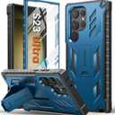 FNTCASE for Samsung Galaxy S23-Ultra Case: Military Grade Drop Proof Protection Mobile Cover with Kickstand | Matte Textured Rugged Shockproof TPU | Protective Sturdy Phone Case - Blue