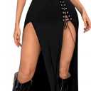 GothDark Vintage Black Goth Dress High Slit V Neck Eyelet Rope Sexy Party Club Dresses (Small)