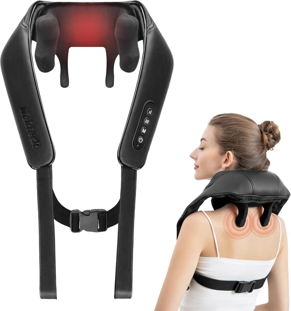 Neck and Back Massager, Neck Massager for Pain Relief Deep Tissue, Ideal Gift for Men and Women, Ideal for Home, Office and Car, with Heat, Black