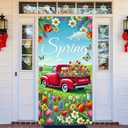 Hello Spring Door Cover 71x35 Inch Red Truck Door Banner Spring Door Cover Porch Sign Spring Floral Butterfly Door Covers for Front Door Covers Party Decorative Supplies Yard Banner