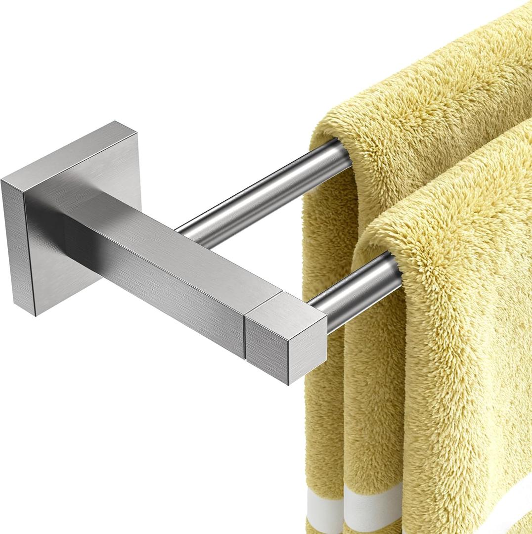 RUACQ Double Towel Bar, 24 Inch Towel Racks for Bathroom Wall Mounted, 304 Stainless Steel Bath Towel Rod with Square Base (Brushed Nickel)