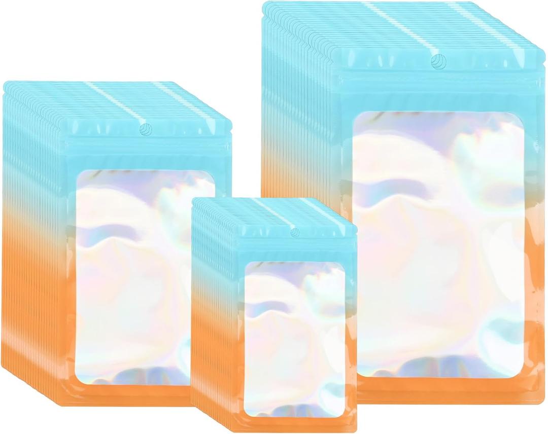 300 Pack 3 Sizes Colorful Resealable Plastic Bags for Food Storage, Zipper Bags with Clear Front Window, Packaging Pouch for Small Business (Blue & Orange, 2.9x4.7 inch, 4.1x5.9 inch, 4.7x7.9 inch)