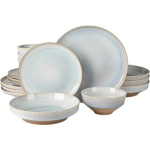Gibson Elite Hailstone 16 Piece Stoneware Reactive Glaze (Service for 4) Ceramic Plates and Bowls Dinnerware Set - Moon Blue (Hailstone (Hailstone Tropical Green))