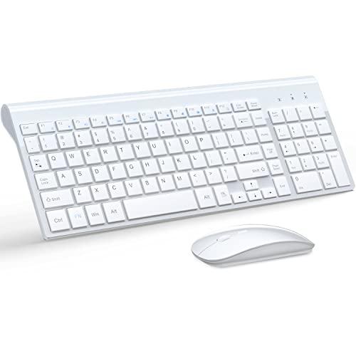 Wireless Keyboard and Mouse Ultra Slim Combo, TopMate 2.4G Silent Compact USB 2400DPI Mouse and Scissor Switch Keyboard Set with Cover, Batteries Included, for PC/Laptop/Windows/Mac - White