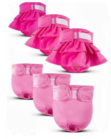 XPCARE 6 Pack Washable Female Dog Diapers - Reusable, Highly Absorbent, Leak-Proof Puppy Diapers for Female Dog (XS)