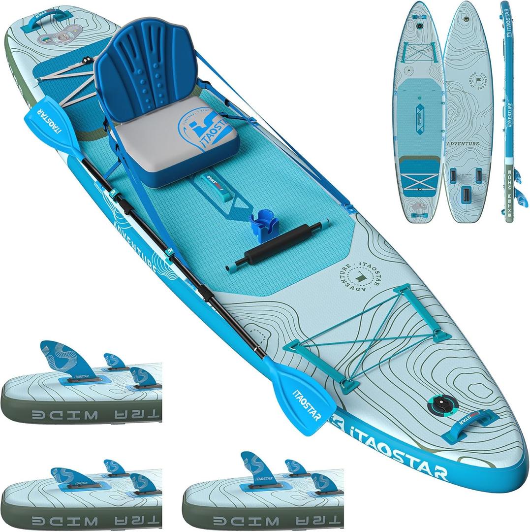 Adventure 1235"/39" Extra Wide Paddle Board, One-Stop Premium SUP Board Accessories, Tailored 5 Fins, Stable Inflatable Stand Up Paddle Boards for Youth/Adults of All Skill Levels (Adv-Water Blue With Seat)