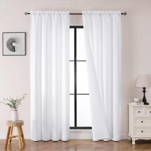 OWENIE Heidi White Curtains 84 Inch Long 2 Panels Set for Living Room Bedroom, Light Filtering Solid Fabric Window Curtains Drapes, Elegant Rod Pocket Curtains, 2 Pcs Each 40" W 84" L