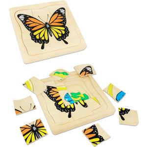 Montessori Wooden Puzzles for Kids Ages 4-8, 4 Layer Life Cycle of Butterfly Jigsaw Puzzle for Toddlers, Children Preschool Learning Educational Puzzles Spring Toys Gift for Boys and Girls (Butterfly)