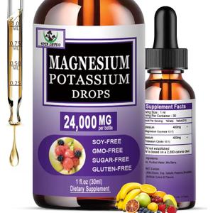 2 x Magnesium Glycinate with Potassium Supplement,Liquid Magnesium Glycinate 500mg Potassium Citrate 500mg, Magnesium Liquid Drops for Vascular, Bone, Heart, Muscle & Nerve Health,Non-GMO,Vegan