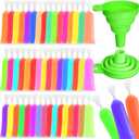 Hoolerry 600 Pcs Disposable Ice Lolly Bags Plastic Mold Ice Cream Bags with Silicone Foldable Funnel for Making Candy Yogurt Freeze Lolly (2.4 x 9.8 Inch)