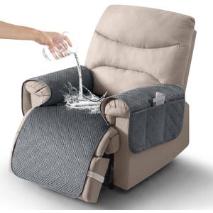 Timeles Velvet Recliner Chair Cover, 100% Waterproof Recliner Covers That Stay in Place with Pocket for Pets & Dogs (Oversized-Seat Only30",Gray) (Grey)