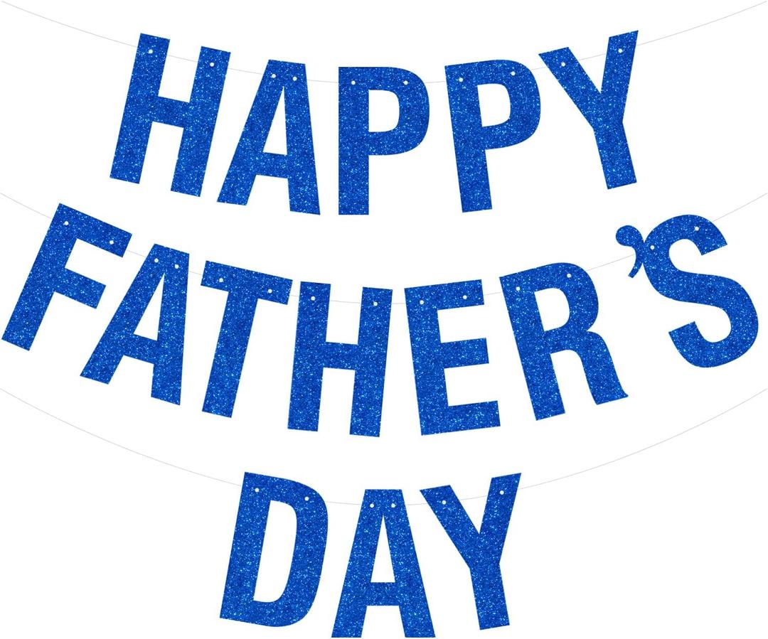 Happy Father's Day Glitter Blue Banner Bunting Banner for Dad Father's Party Decorations Backdrop Garland for Father's Day (Dark Blue)