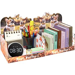 2 PCS Desktop Storage Organizer,Cute Cat & Dog Cardboard Counter Display Desk Workspace Organizers, Space-Saving,for Office Supplies, Pet Rooms, Dressing Tables, and Books Rooms