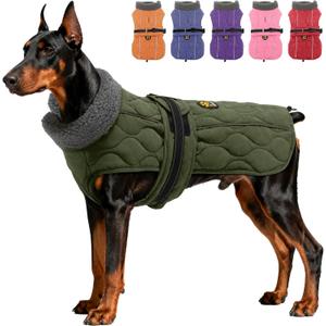 Dog Winter Jacket, Adjustable Water-Resistant Dog Warm Coat with Fleece Lining, Windproof Cold Weather Coats for Winter, Reflective Snow Jacket for Labrador Golden Retriever, NewGreen XL