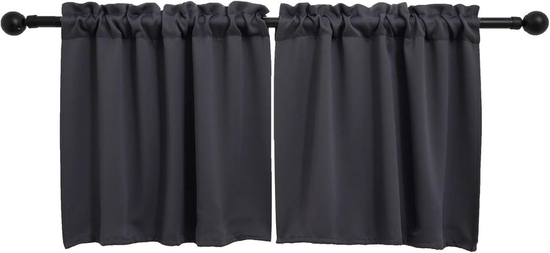 Pickluc Rod Pocket Tier Curtain - Half Blackout Curtain for Kitchen, Bathroom, Cabinet, Basement, 30 Inches Wide and 24 Inches Long, Dark Grey, 2 Panels