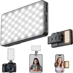 Conference Lighting Dual-Sided, Stepless Dial Adjustment, 3000mAh Rechargeable, Portable Clip-on Design for Phone, LED Light for Zoom Meeting, Live Streaming, Remote Work & Recording