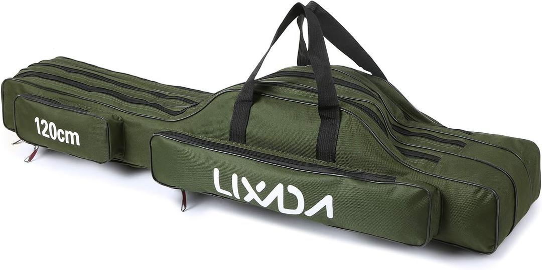 Lixada Fishing Rod Case 3 Layers Oxford Fishing Rod Bag Portable Folding Fishing Rod Carrier Case Fishing Reel Tackle Storage Travel Bags( 120cm)