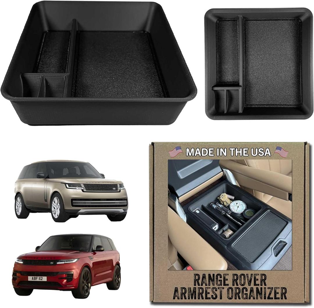 Armrest Organizer for 2023-2026 Range Rover & Range Rover Sport (WITHOUT Refrigerator (2023, 2024, 2025, 2026)), Made in USA, Interior Accessory Range Rover Organizer, Range Rover Accessory