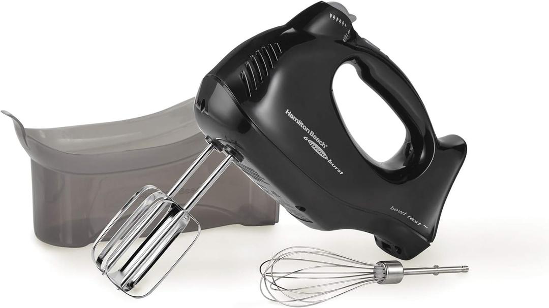 Hamilton Beach Power Deluxe 6-Speed Electric Hand Mixer with Snap-On Storage Case, QuickBurst, Beaters, Whisk, Powerful 250 Watt Motor, Bowl Rest, Black (62692) 