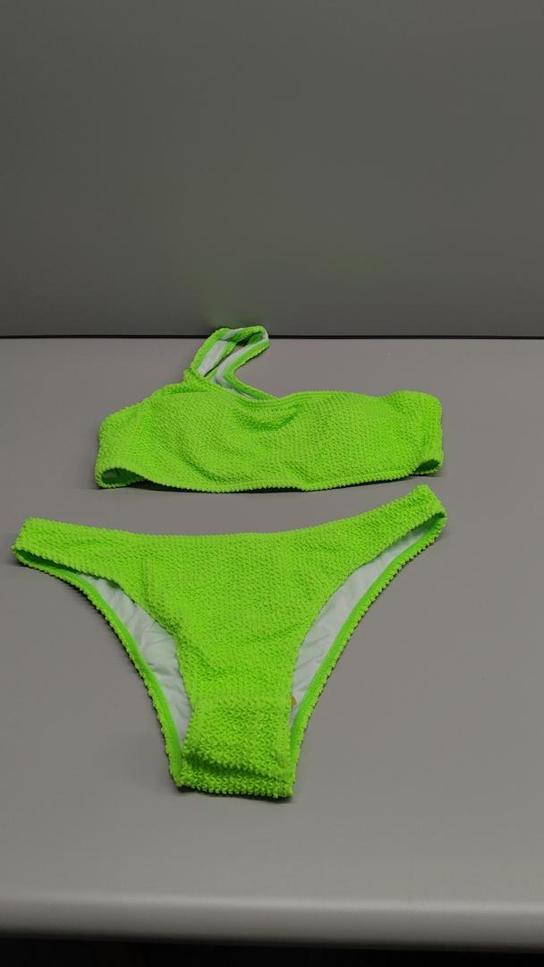 Limeeke Women One Shoulder Bikini Set Ribbed Textured Two Piece Swimsuit High Cut Cheeky Bathing Suit M, 