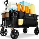 140L Collapsible Wagon Cart Foldable, Folding Utility Grocery Cart with Side Pocket and Brakes for Shopping, Sports, Camping and Garden, Black
