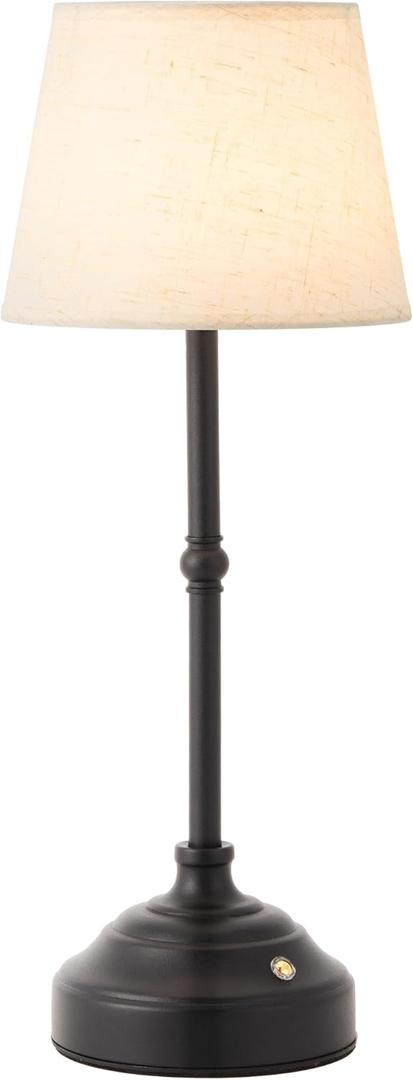 Cordless Table Lamp, Rechargeable Desk Lamp with Fabric Shade, Battery Operated Lamp 3 Color Stepless Dimming, Portable Small Touch Bedside Lamp Home Decor for Dining, Counter (Matte Black) (1 Pack)