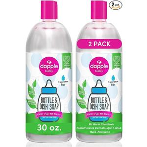 Dapple Baby Bottle Soap, Hypoallergenic Dish Soap for Baby Bottles, Powered by Plants, Fragrance Free, 30 Fl Oz Refill (Pack of 2)